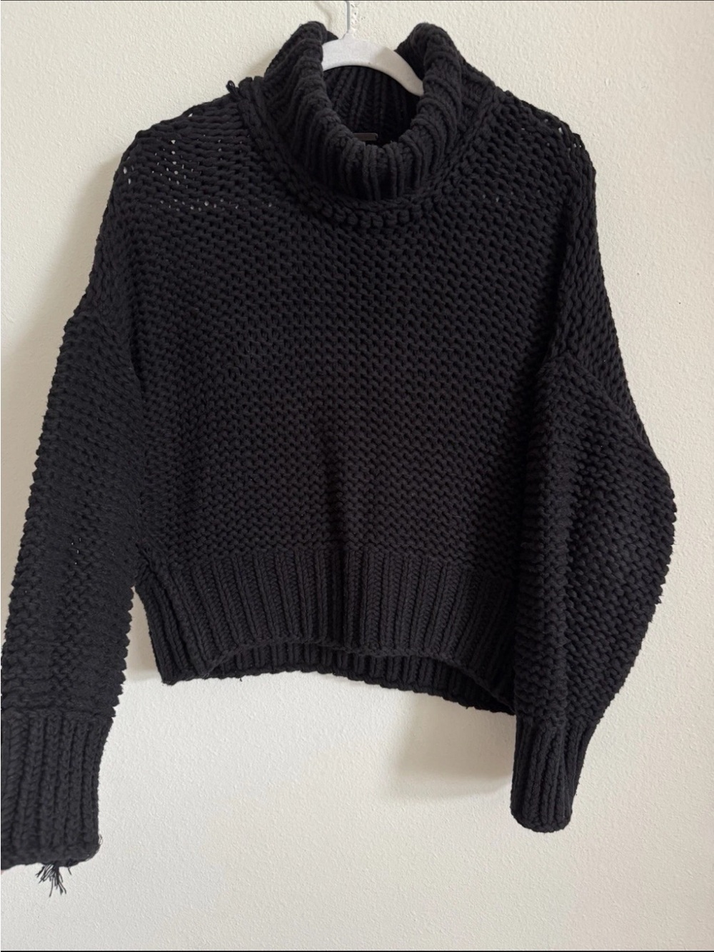 Free People Only Sunshine Black Chunky Knit Turtle Neck Sweater Size M
